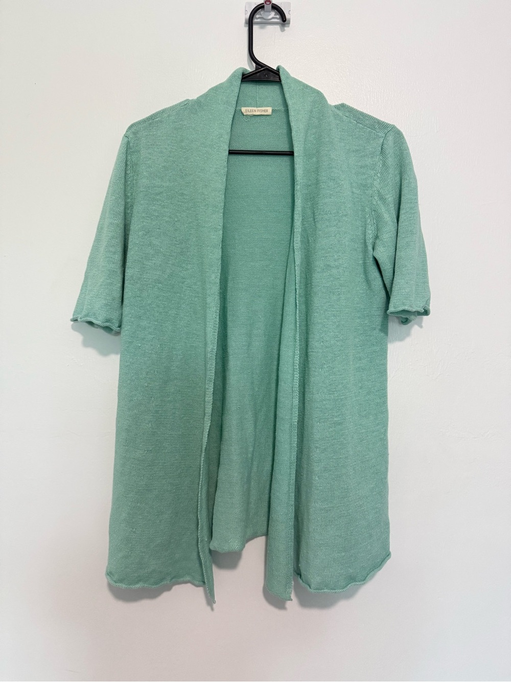 Eileen Fisher 100% Linen Short Sleeve Open Front Cardigan Women  Mint No Size